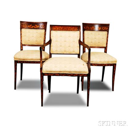 Three Dutch Marquetry Chairs. Estimate $300-500