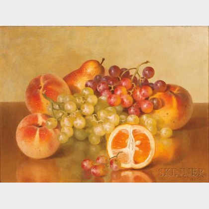 Bryant Chapin (American, 1859-1927) Tabletop Still Life with Orange, Grapes, and Peaches