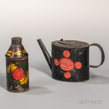 Painted Tin Teapot and Cannister