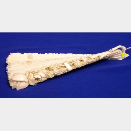 Asian Carved Ivory Hand Fan. 