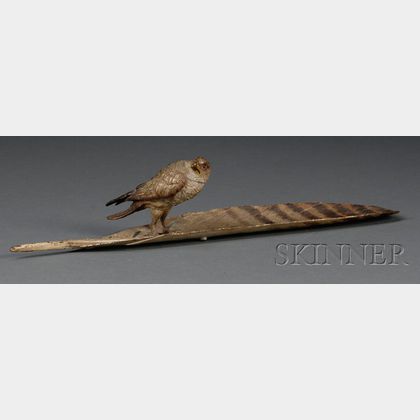 Austrian Cold Painted Bronze Figure of a Raptor on Feather