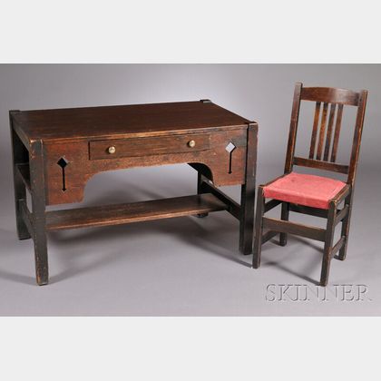 Arts & Crafts Desk with L. & J.G. Stickley Side Chair