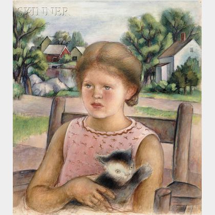 Simkha Simkhovitch (Russian/American, 1893-1949) Portrait of the Artist's Daughter Sonia with Cat