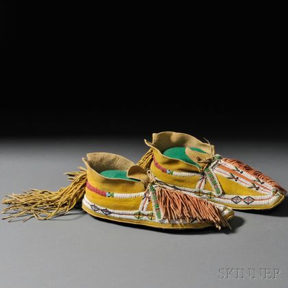 Pair of Southern Arapaho Beaded Hide Man's Moccasins