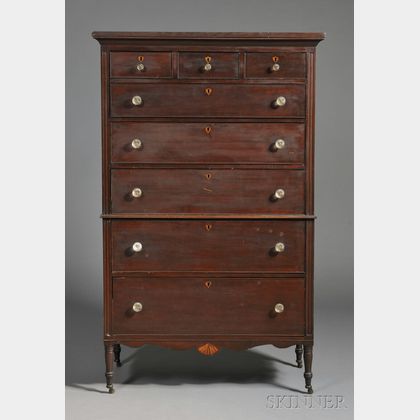 Federal Carved and Inlaid Cherry Chest-on-Chest
