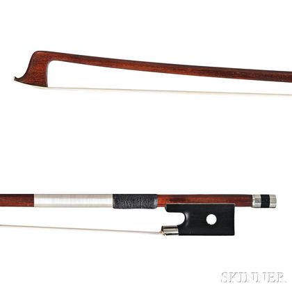 French Nickel Silver-mounted Violin Bow, E.F. Ouchard