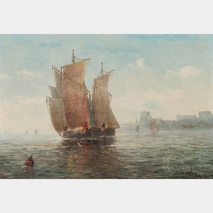 Paul Jean Clays (Belgian, 1819-1900) Vessels in a Harbor