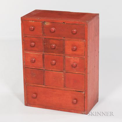 Small Red-painted Twelve-drawer Cabinet
