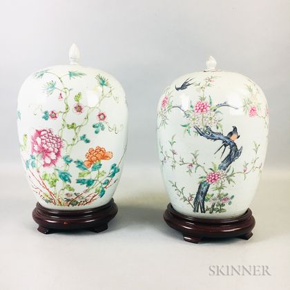 Two Famille Rose Porcelain Covered Jars