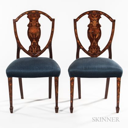 Set of Six Dutch-style Marquetry Mahogany Side Chairs