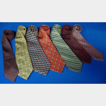 Seven Vintage Hermes Silk Men's Neckties