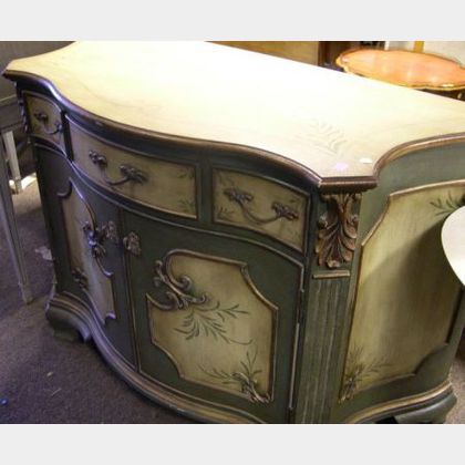 Faux Painted Serpentine Credenza. 