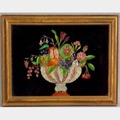 Tinsel Picture of Fruit in a Footed Bowl, America, early 19th century