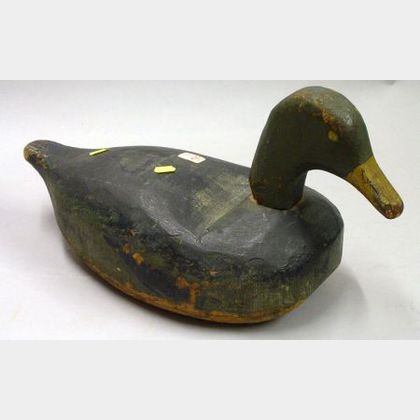 Carved and Painted Wooden Duck Decoy. 