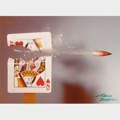Harold Eugene Edgerton (American, 1903-1990) 30 cal Bullet Cuts a Card /Cutting the Card Quickly