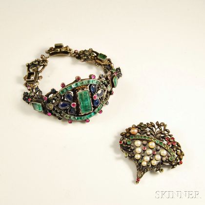 Austrian Gem-set Bracelet and Brooch