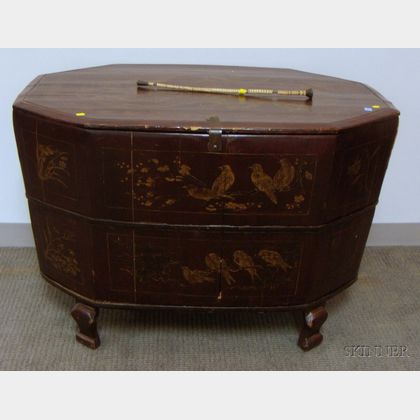 Asian Export Gilt Decorated Wooden Footed Robe Storage Chest