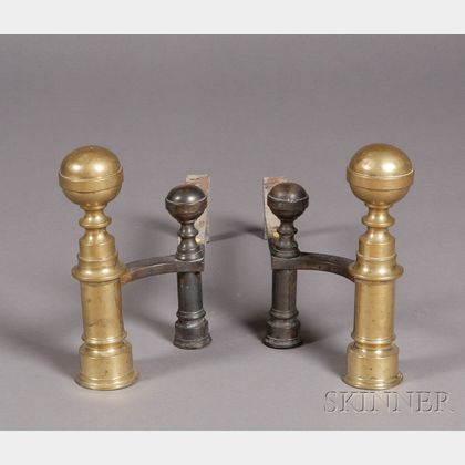 Pair of Boston Brass Belted Ball-top Andirons