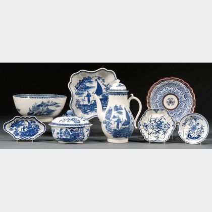 Eight Blue and White English Ceramic Table Items