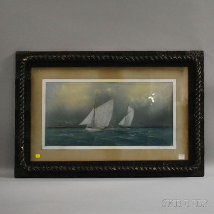 19th Century American School Pastel on Paper Depicting a Yacht Race