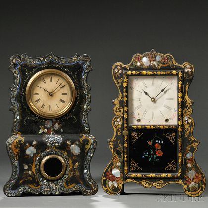 Two Mother-of-pearl-decorated Shelf Clocks