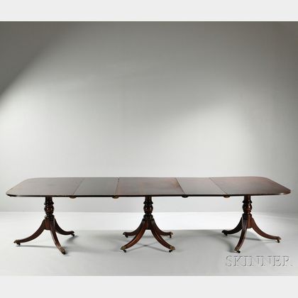 Regency-style Mahogany Three-pedestal Dining Table