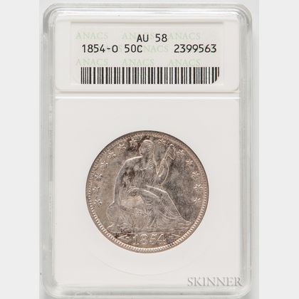 1854-O Seated Liberty Half Dollar, ANACS AU58. Estimate $200-300
