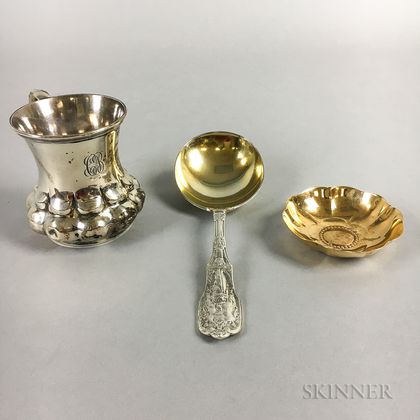 Tiffany & Co. Sterling Silver Mug, Tiffany & Co. Vermeil Floral Bowl, and a Gorham Sterling Silver Serving Spoon