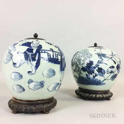 Two Celadon-ground Blue and White Jars
