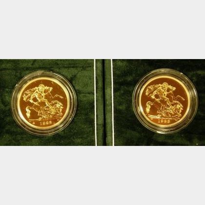 1992 and 1993 United Kingdom £ 5 Brilliant Uncirculated Gold Coins