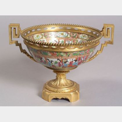 Ormolu Mounted Chinese Rose Mandarin Porcelain Bowl