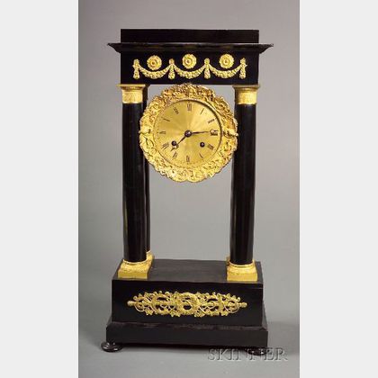 French Empire Style Ebonized Temple Clock
