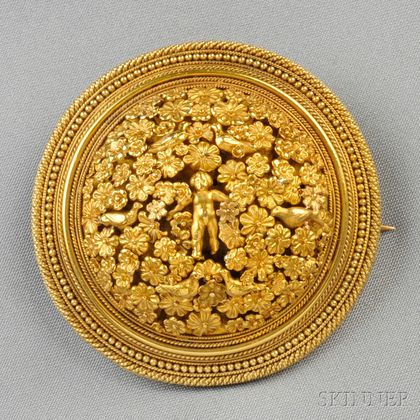 Archaeological Revival Gold "Millefiori" Brooch
