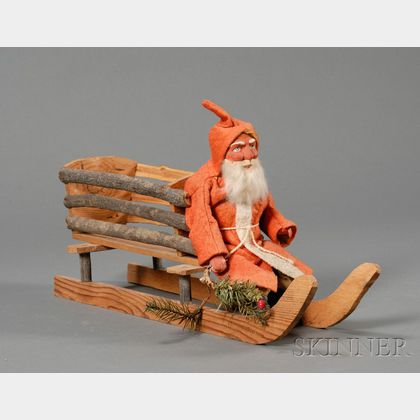 Composition Santa Figure and Wooden Sleigh