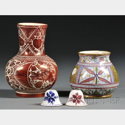 Four Cantagalli-type Earthenware Items