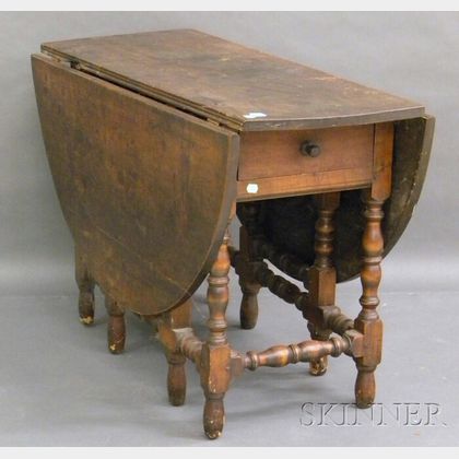 William & Mary-style Beechwood Drop-leaf Gate-leg Table. 