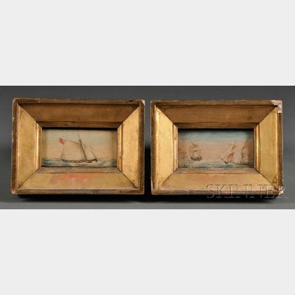Anglo School, 19th Century Pair of Miniature Portraits of Sailing Vessels.