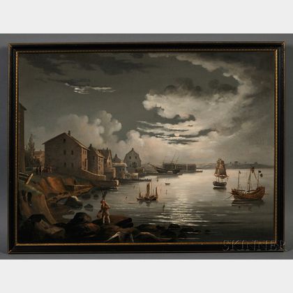 Possibly William Matthew Prior (Massachusetts, 1806-1873) Moonlight Over the Harbor.