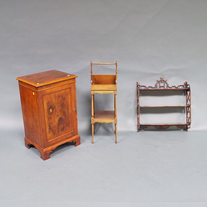 George III-style Yew-wood Cabinet, a Baker Mahogany Cutlery Tray, and Mahogany Chippendale-style Wal Shelf