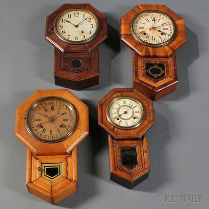 Four Small Drop Octagon Schoolhouse Clocks