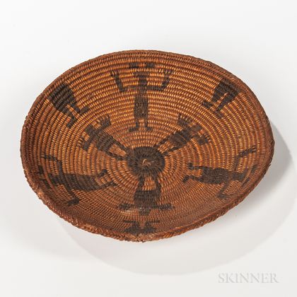 Southwest Coiled Pictorial Basketry Tray