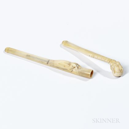 Two Small Inuit Carved Ivory Pipes