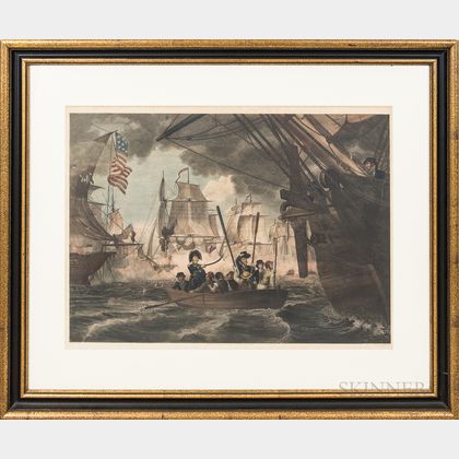 Framed William Smith Hand-colored Engraving of a War of 1812 Naval Battle Scene