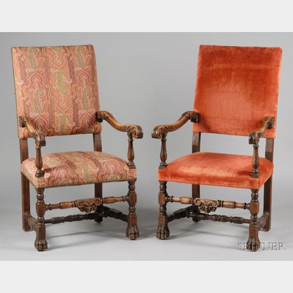 Pair of Continental Carved Beechwood Open Armchairs