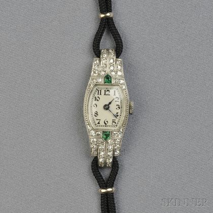 Art Deco Platinum and Diamond Wristwatch, Omega, Retailed by Beyer, Zurich