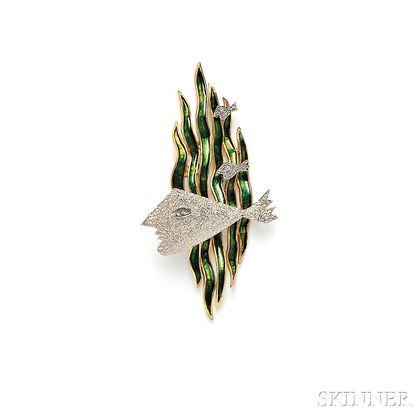 18kt Gold and Enamel "Hebe" Brooch, Georges Braque