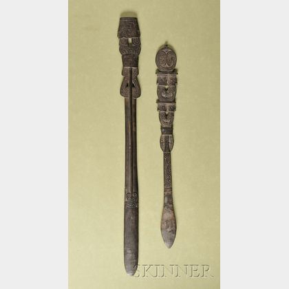 Two Melanesian Carved Wood Lime Spatulas