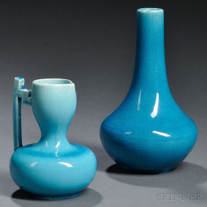 Fred Robertson Turquoise Pottery Vase and a Small Unmarked Vase 