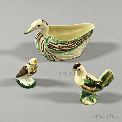 Three Staffordshire Ceramic Bird Items