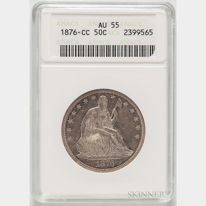 1876-CC Seated Liberty Half Dollar, ANACS AU55. Estimate $200-400